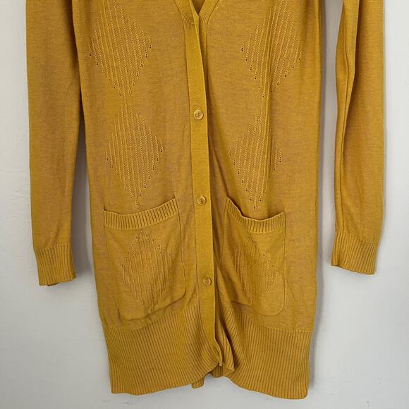 BDG Urban Outfitters Long Open Cardigan Sweater with Pockets Yellow Size S - Picture 3 of 11